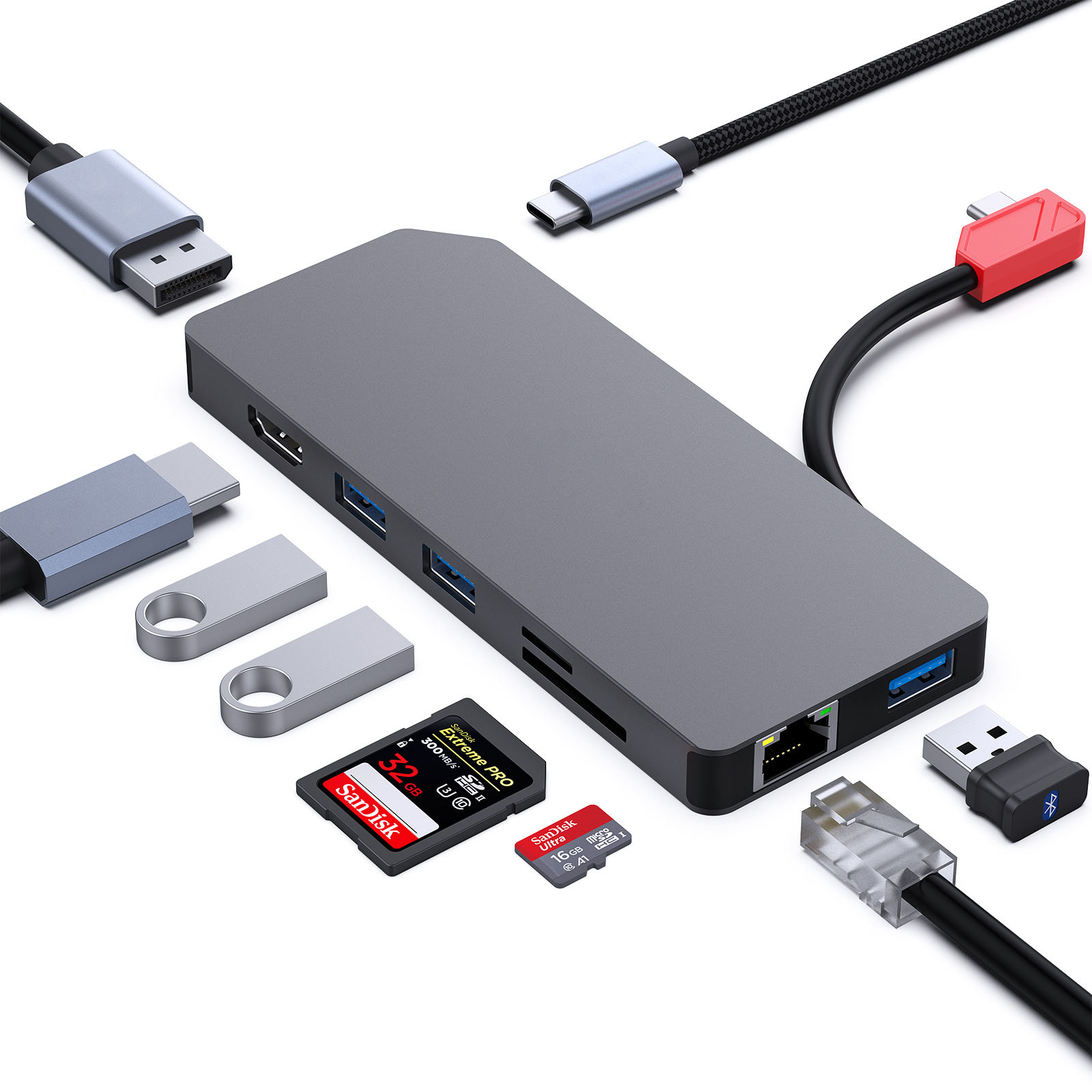 Customize 9-in-1 Portable Docking Station, USB C MST Hub to HDMI- DisplayPort Dual Monitor/3*USB Type-A/1*USB Type-C(10Gbps+100W