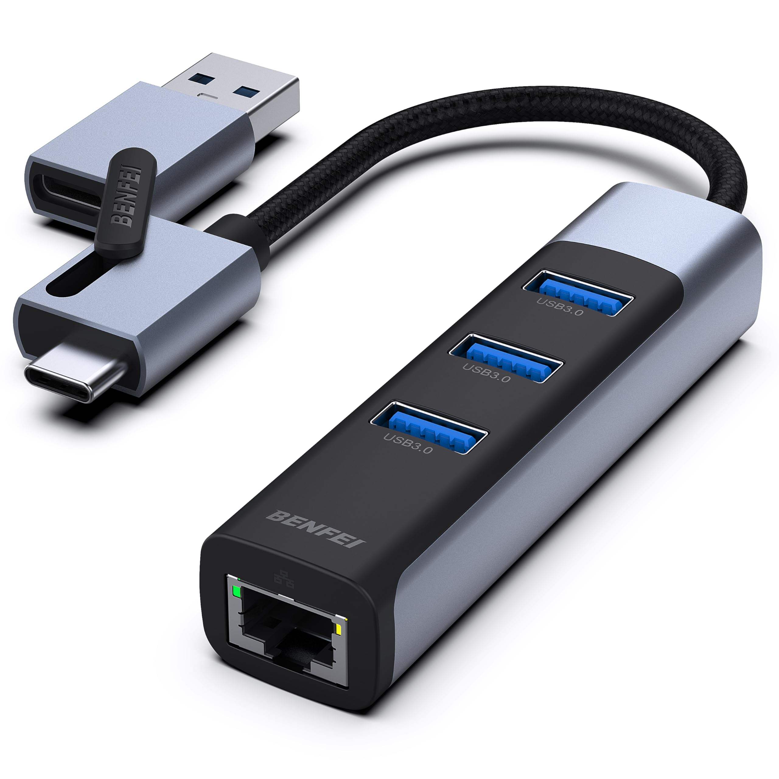BENFEI 2 in1 USB-C/USB 3.0 to Ethernet Adapter Support 1000Mbps with 3*USB 3.0 Ports