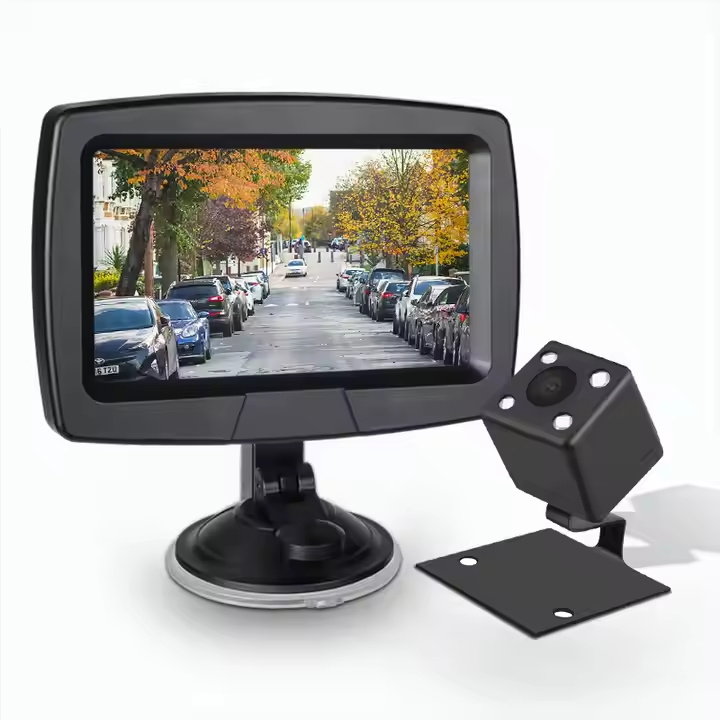 Wired rear view Camera System, 4.3 Inch Monitor with Waterproof Rear View 4 LED Backup Camera, Car Reversing Camera System