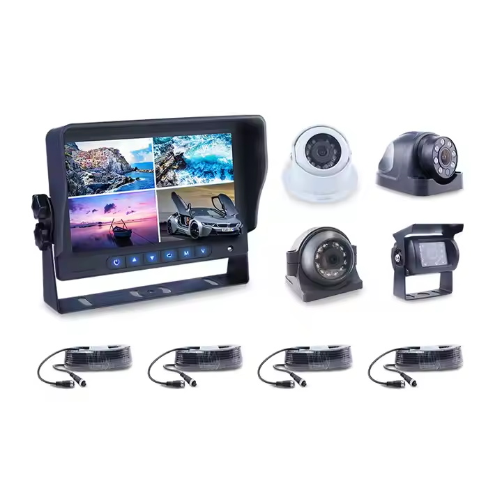 2021 New Arrival 7inch Bus Monitor Quad Split Display Car Rear View System Monitor Reverse Camera DC9V-36V