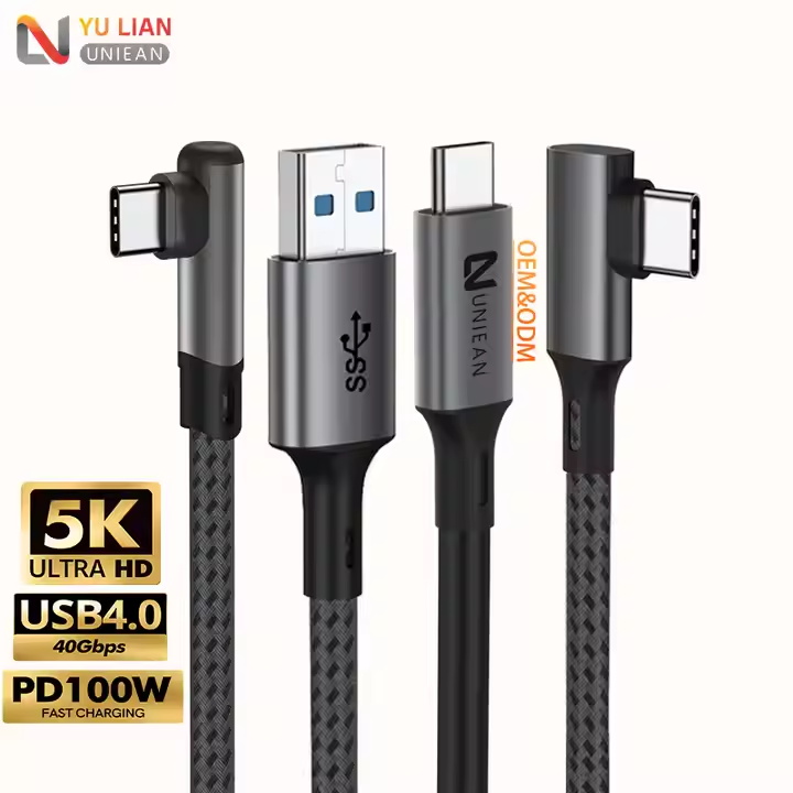 UNIEAN Wholesale 3M 10M 5Gbps Usb A to C 90°VR Cable 100W Type C Usb Fast Charging Cable Data Cables FOR VR Headset