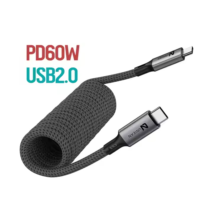 High Quality Retractable Stretch Spring PD60W USB C Charging Cables USB Cable Type-C Coiled Data Cables for Keyboard Mobile