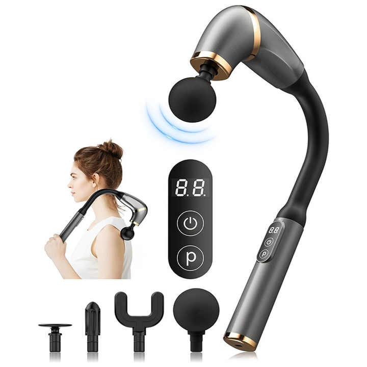 4 Head 6 Speed Levels Mini Extend Massage Gun Body Back Deep Tissue Pain Relief Fascia Gun Massager With Lcd Screen