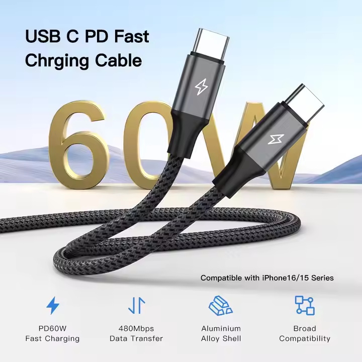 2024 Latest USB2.0 480Mbps PD 240W 5A Fast Charging Cable USB Type C Charger Fast Charge Lead Usbc to Usbc Cable for iPhone 15