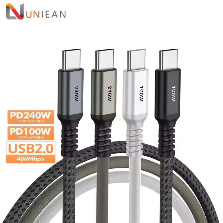 Super Fast Charge Nylon Braided 480Mbps PD 240W 48V 5A Cable 2.0 USB Male to Male Type C Cable