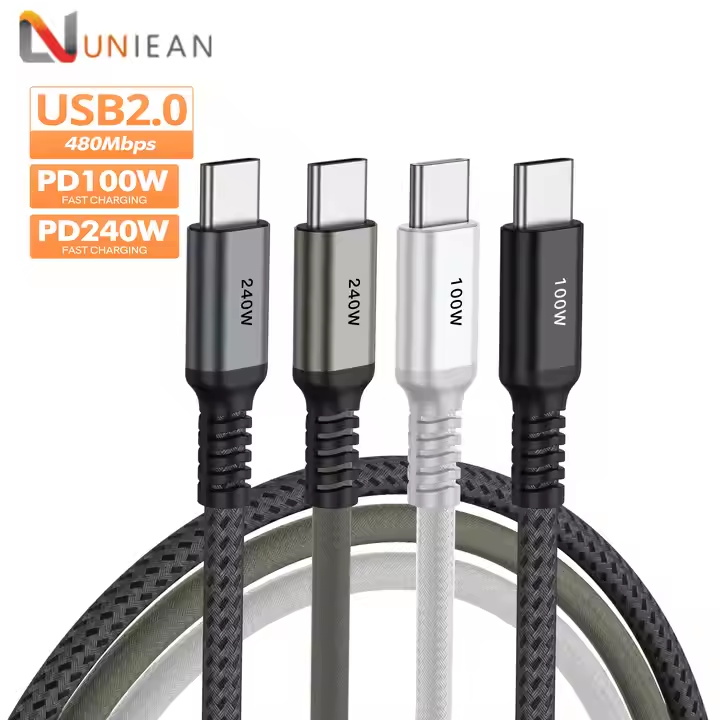 Emarker Chip Nylon Braided Quick Charger USBC Cord 20V 5A PD Fast Charging Type-C to Type-C 100 Watt 5A USB2.0 100W Data Cable