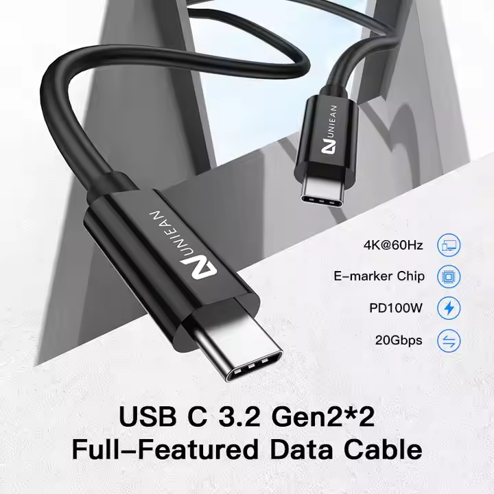 ABS Housing PVC USB3.2 Gen 2 USB-C Cable 3ft 4K UHD 20Gbps 100W PD Fast Charging Type C Cable for Thunderbolt 3 Laptop Macbook