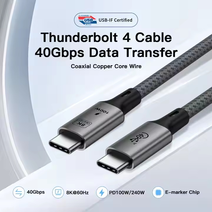 1m Braided Twisted Pair 40Gbps PD240W Fast Charging Type-C Cable USB4.0 USB C to USB C Cable for Macbook Pro Macbook Air Laptop