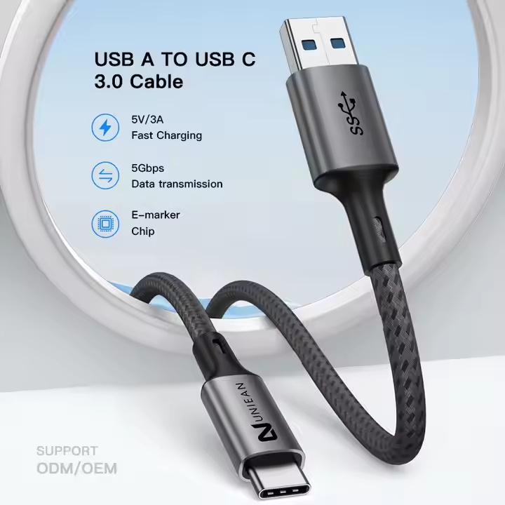 PD15W 3A USB3.0 USB a to USB C Cable 2m Nylon Braided Fast Charging and Data Cable for Android Mobile Cell Phone for Chargers