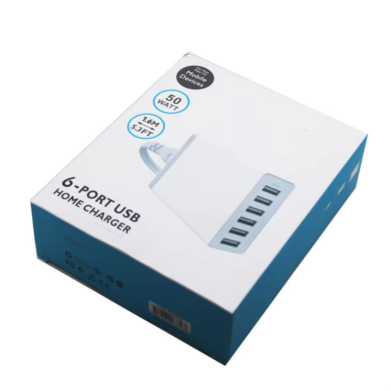 6 Ports USB Charger 50W Portable USB Desktop Smart Charging Station For Tablet Phone Multi USB Device Travel Power Adapter