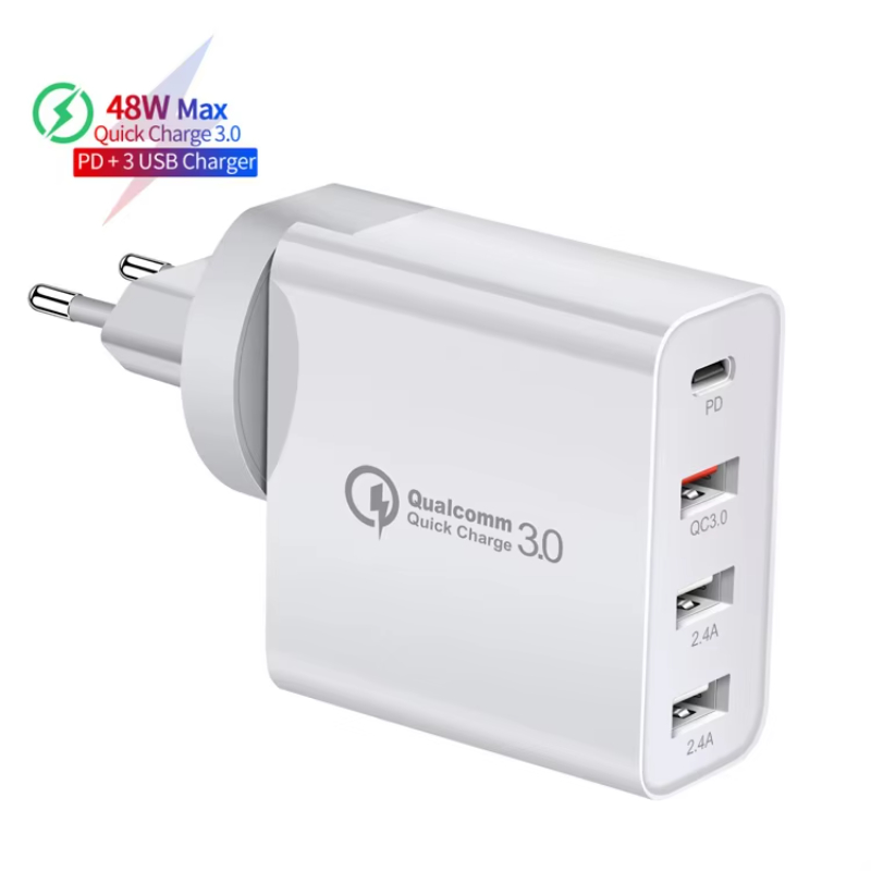 48W Quick Charge PD Type C USB 4 Ports Wall Charger For iPhone Samsung Xiaomi Tablet QC 3.0 Fast Charging EU UK AU Plug Adapter