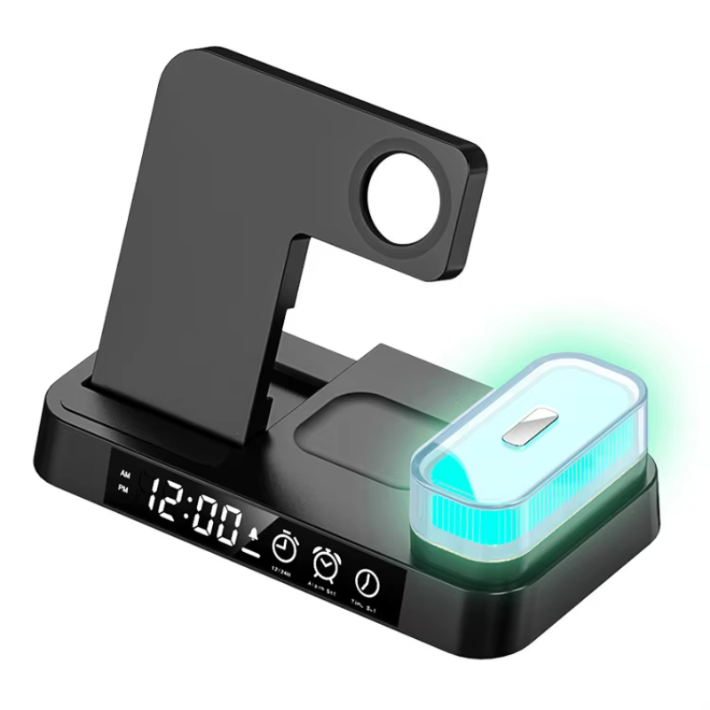 RGB LED Night Light Wireless Charger With Alarm Clock For Multipurpose 5 In 1 Wireless Charger iPhone 12 13 14 15 Samsung Xiaomi