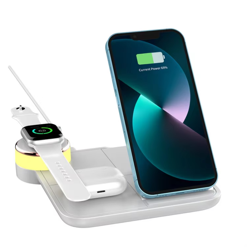 4 In 1 Wireless Charger Station For Apple iPhone Chargeur Rapide Sans Fil Smartphone 15W Fast Charging RGB Atmosphere Light