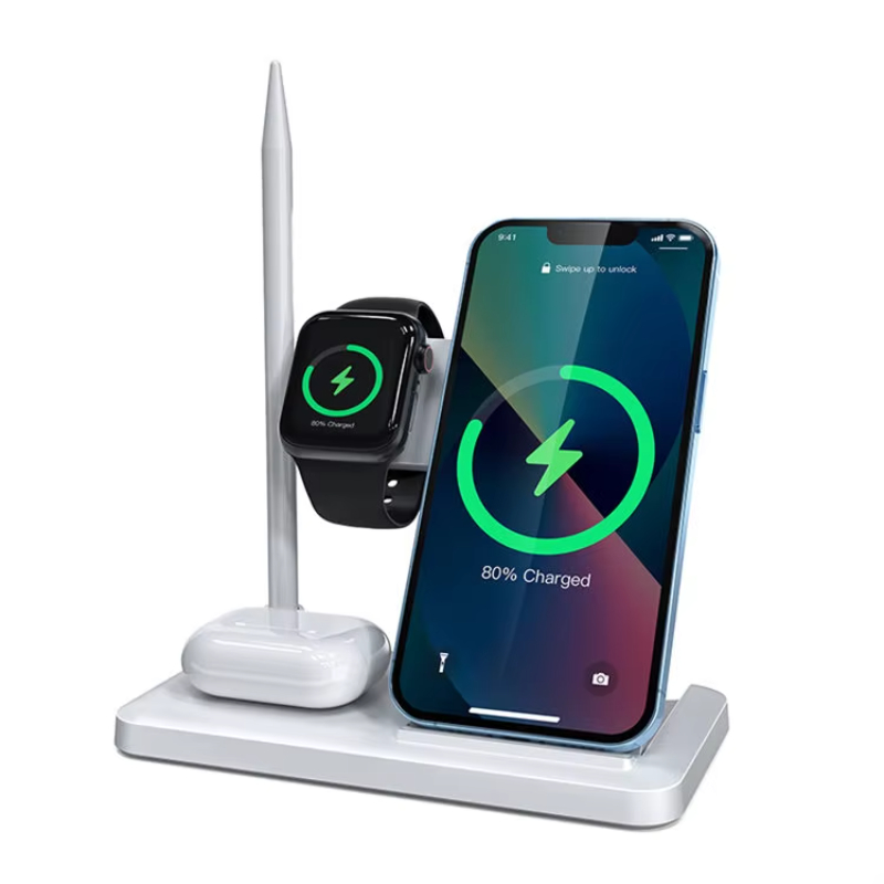 15W Universal Cell Phone Charger Dock Station 4 in 1 Foldable Wireless Charging Stand For iPhone Apple Watch Airpods With Pen
