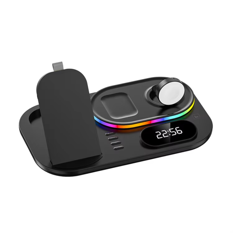 4 In1 Multifunctional Wireless Charging Bracket OEM Charger Station For Apple iPhone Multiple Devices With LED Clock RGB Light