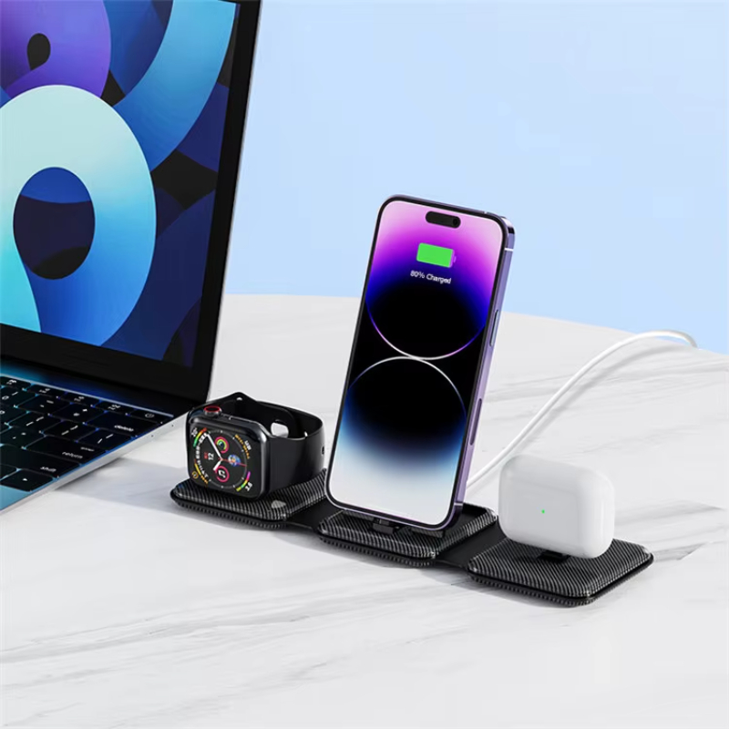 Cool Products Magnetic Foldable 3-in-1 Wireless Charger Station Pad For Mobile Phones Airpods Watches Charging Stand Holder