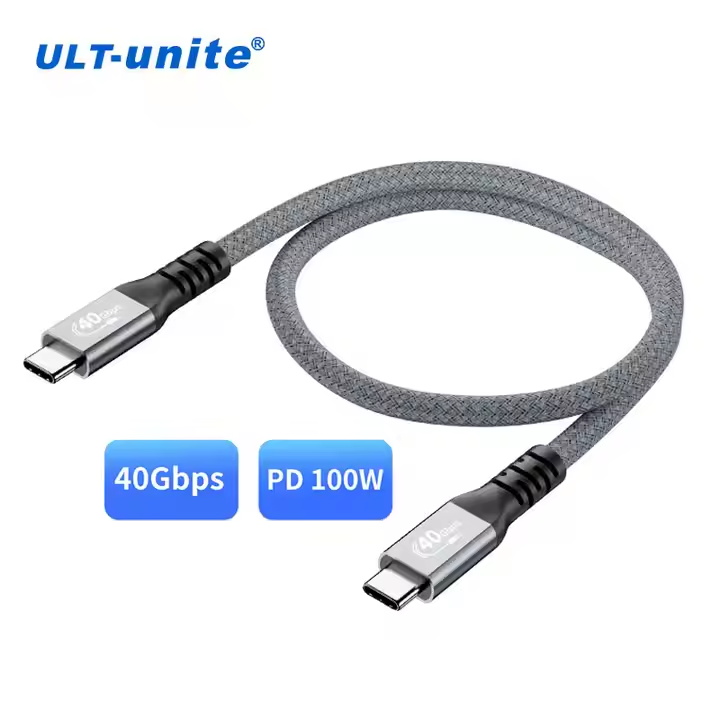 ULT-unite Ready to Ship USB4 Charging Data Cable PD 100W 40Gbps 8K 60Hz Compatible with Thunderbolt 3 5A Type C Cable 1m