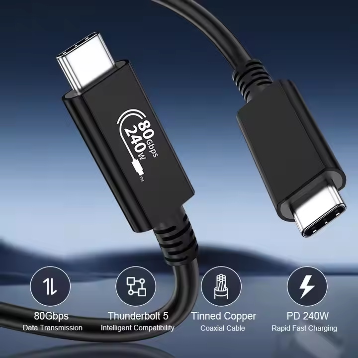 ULT-unite 0.8m Black USB4 GEN4 Power Cable Type-C 48V 5A 240W 80Gbps Fast Charging Data Transfer Cable For iPhone 15