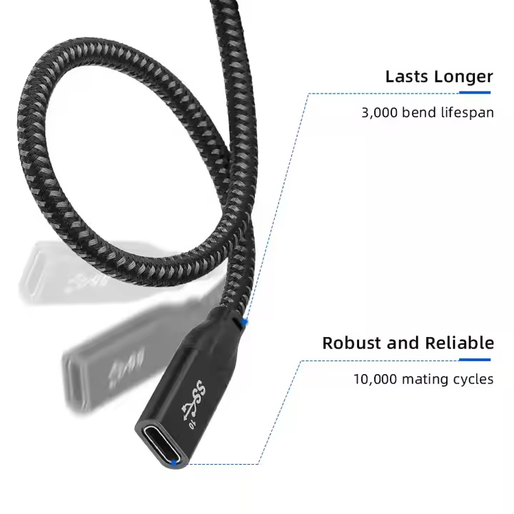 ULT-unite USB-C Extension Cable 0.3m 0.6m 10Gbps 20V 5A 100W 4K USB 3.1 Type C Male to Female Extension Cable