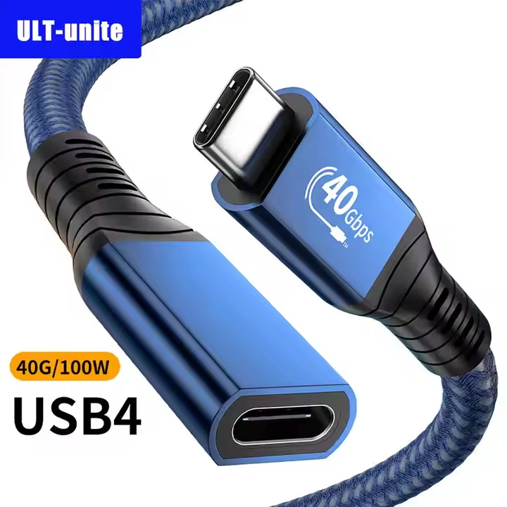 ULT-unite USB4 Extension Cable 0.2m 0.5m 0.8m Compatible Thunderbolt 3 Type-C M/F PD100W 5A 40Gbps Fast Charging Data Cable