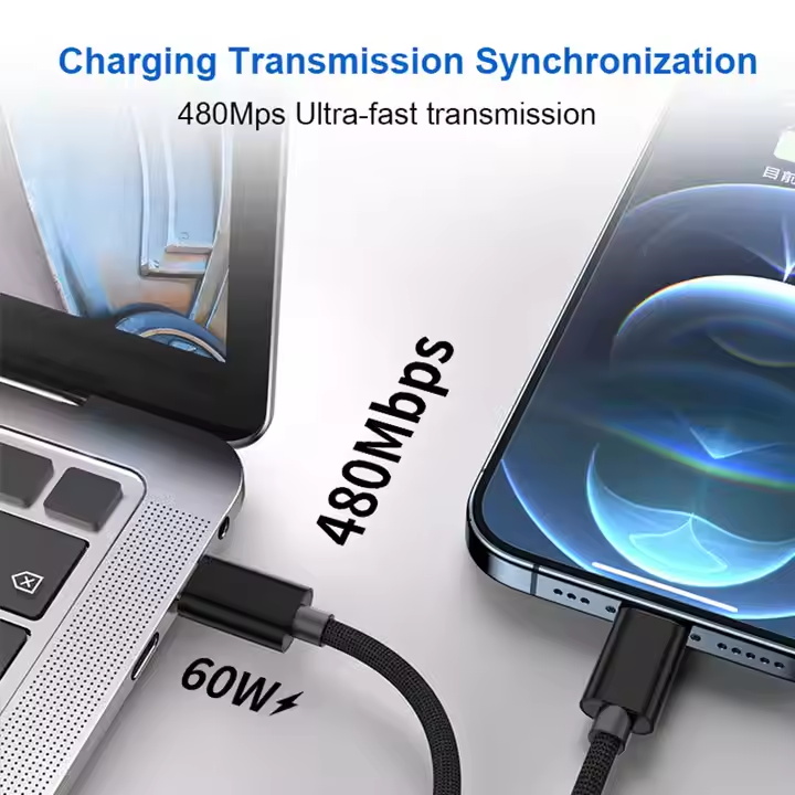 ULT-unite USB 2.0 Type-C Cable Fast Charging 480Mbps 20V 3A 60W Braided Type C Cable 1m 2m 3m Data Cables For HUAWEI SCP/FCP