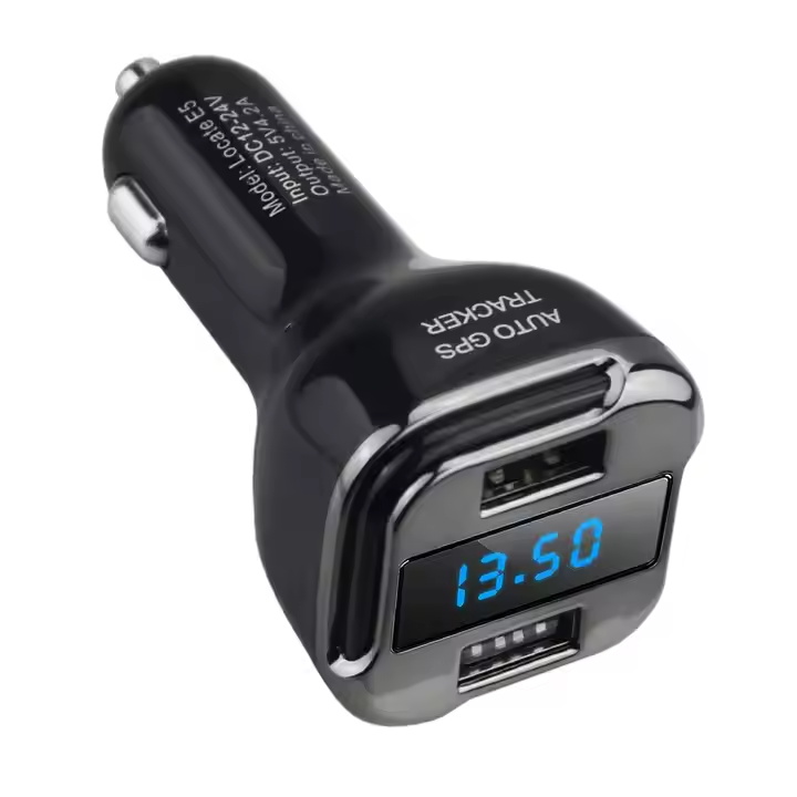 Locate E5 Car Charger Locate GPS Tracker Voltage Current Display Dual USB Charger Ports Voltage Monitor Universal for 12-24V Ca