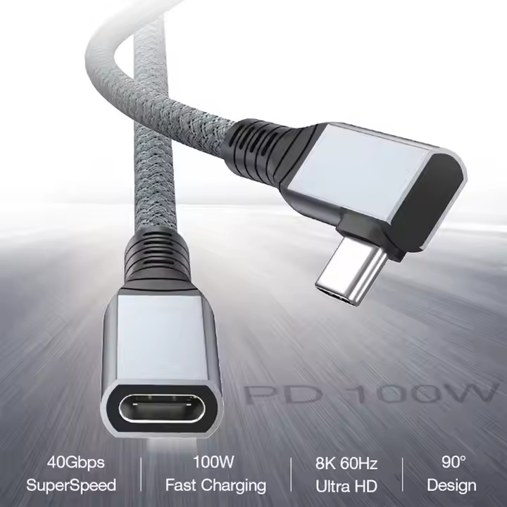 ULT-unite USB4 40Gbps Right Angle Type C Male to Female Extension Wire 90 Degree PD100W USB4 Extension Cable