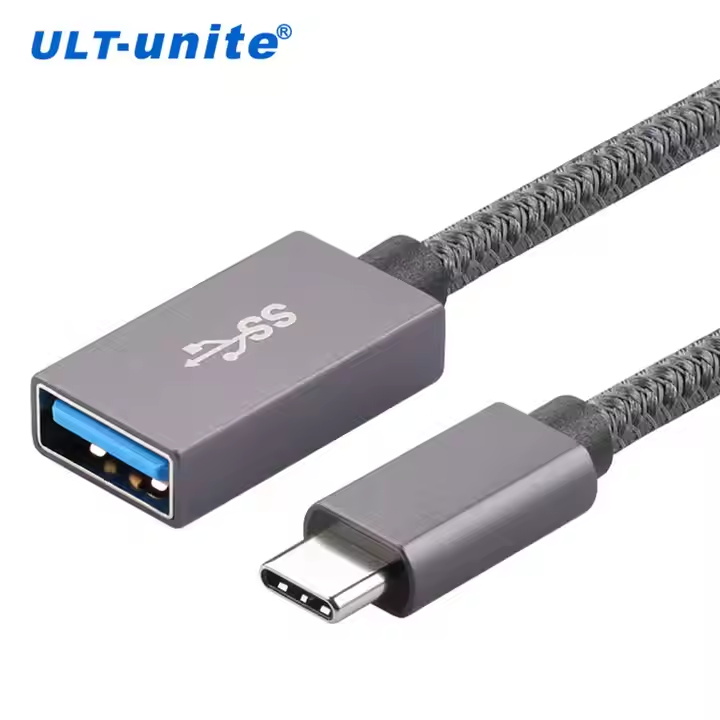 ULT-unite OEM Factory Professional USB C Male to USB A Female Cable 0.2m 0.66ft Braided Charger Data Cable 5Gbps OTG Adapter
