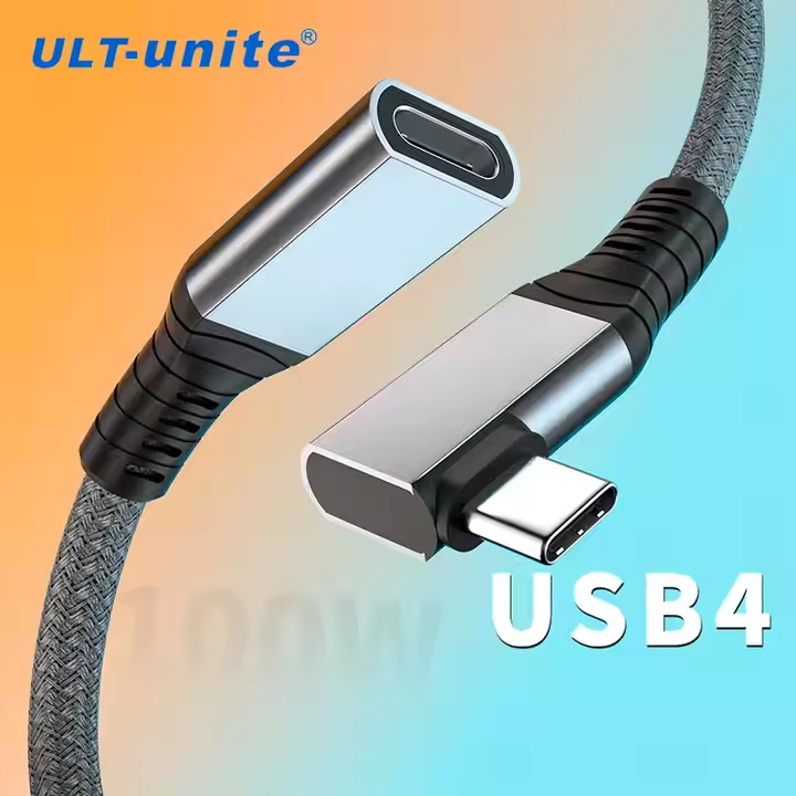 ULT-unite USB4 40Gbps PD 100W Right Angle Type C Wire 0.3m 0.6m Male to Female Extension Type C to Type C Cable