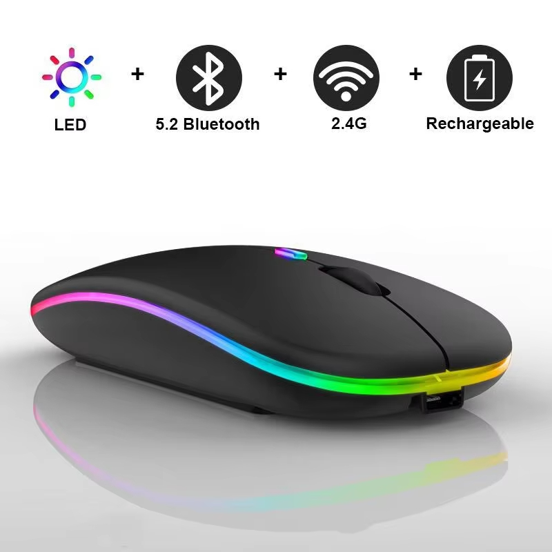 Rechargeable Slim Portable LED RGB Mouse 2.4G&BT Wireless Optical Mouse For Notebooks