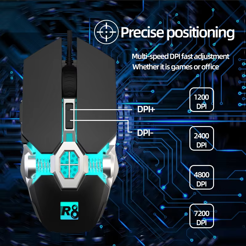 R8 7D Wired Usb Computer Rgb Gaming Mouse Pc Led Light 7200 DPI Electronic Sports Mouse