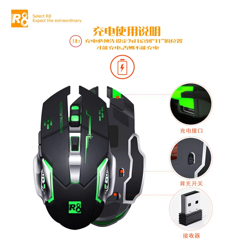 R8 2021 Hot selling Wireless Rechargeable Gamig Mouse