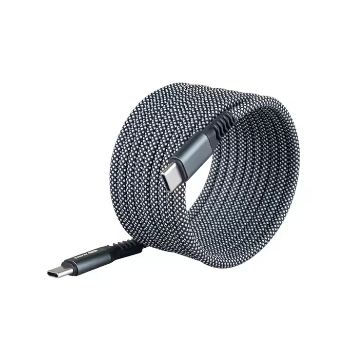 Retractable Folding Magnetic Auto Coiled Storage Cable 5A Fast Charging 100W USB Type C to Type C Cable