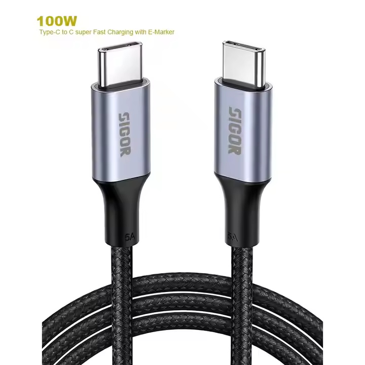 Sigor Wholesale Cell Phone Charging Cable Type-C to Type-C Fast Charger Data Cables Braided Nylon 3A C to C