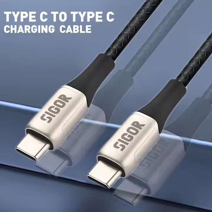 Sigor Cable Assembly Braided Fast Charging Cable with Logo Manufacturer Type C to Type C Data Cable Nylon Bluetooth Earphones