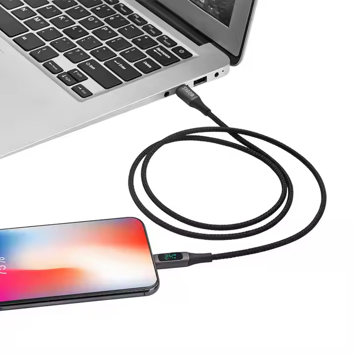 Sigor Custom USB Type C Cable With Led Display C to C Fast Charging Cables Nylon Braided Wires Digital Display Cable