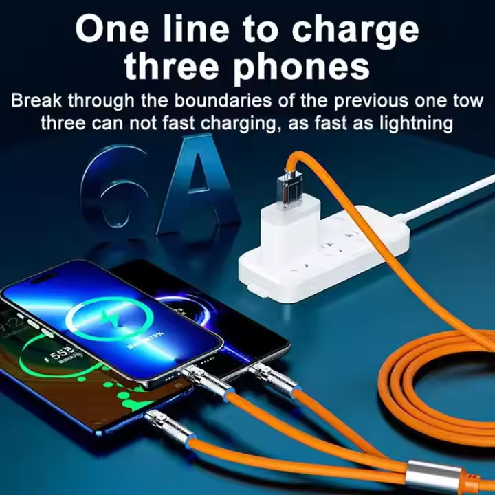 Sigor Multi fast charging cable 3 in 1 USB Type C Light ning Silicone Data Cables three in one charging cable