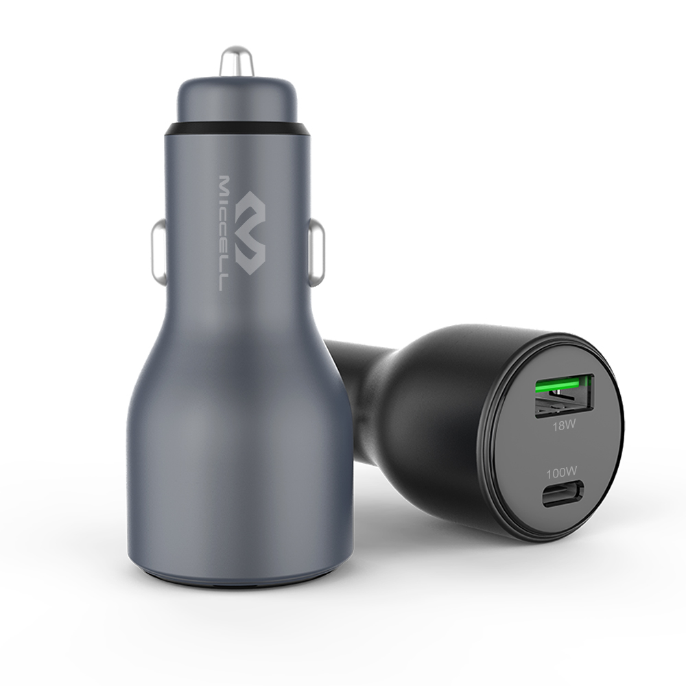 Car charger 100W PD fast charging usb c car charger qc3.0 aluminium alloy car charger for mobile phone