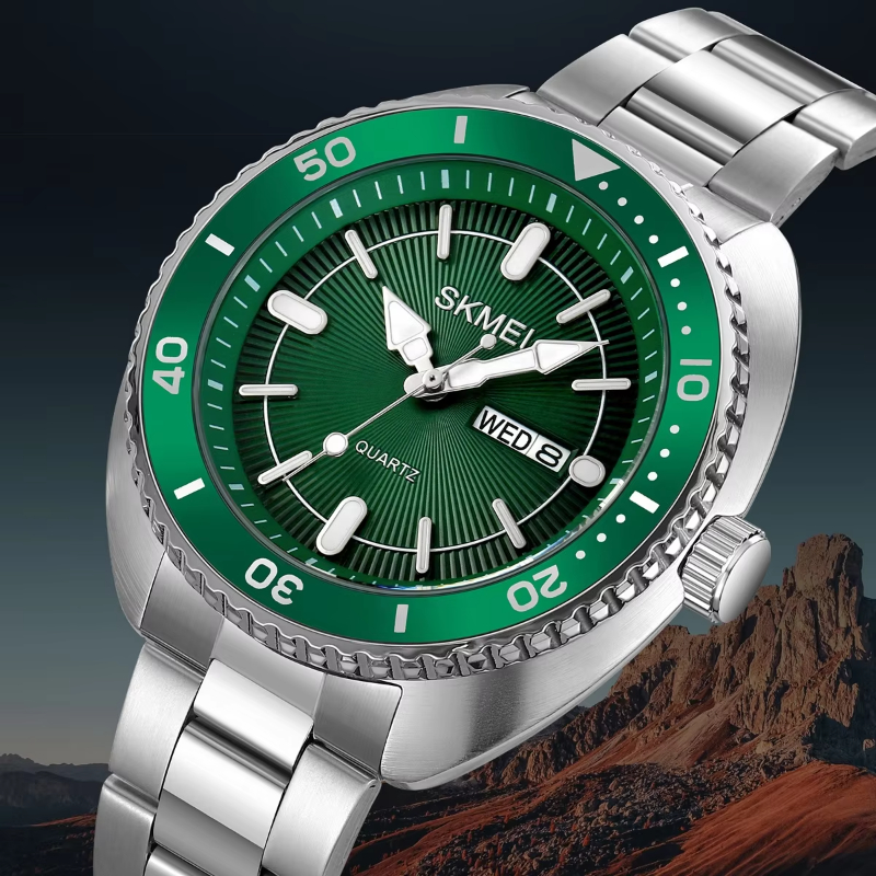 SKMEI 2256 Luxury Men Top Brand Green Face Watches Business Top Brand Wristwatch Waterproof Date Week Quartz Steel Watch Relojes