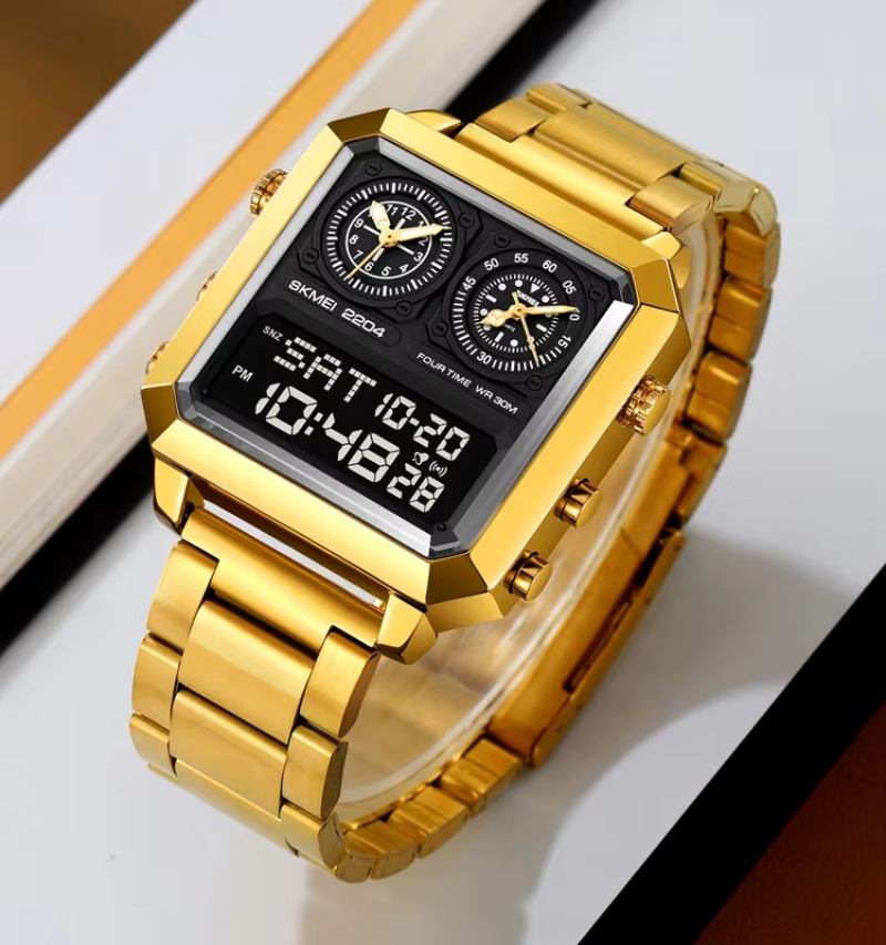 Men's Digital Watch Waterproof 30M Sports Relojes hombre Stainless Steel Gold Analog Digital Outdoor Wrist Watches
