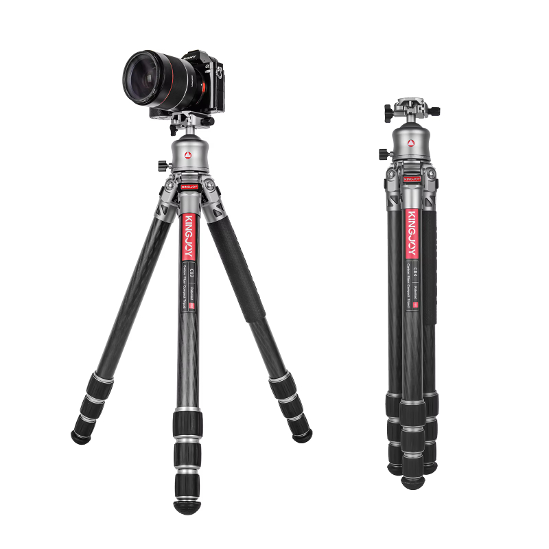 KINGJOY C83+B30 Professional Carbon Fiber Heavy Duty Video Camera Tripod Non Center Column Tripod Stand