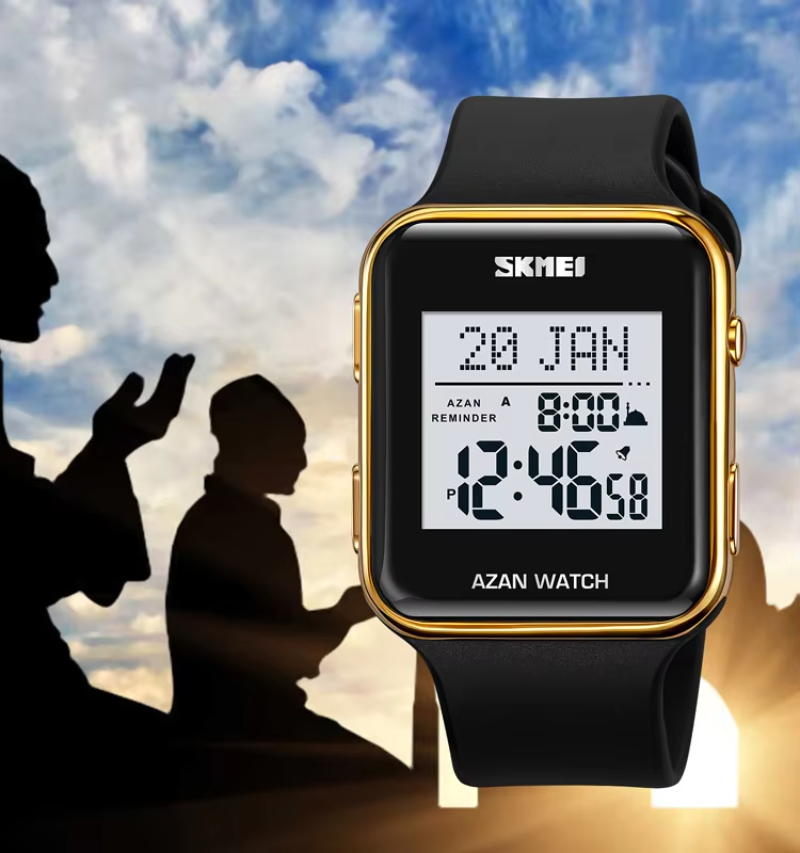 Malaysia SKMEI 2211 square sports digital oem logo digital muslim prayer watch qibla direction compass times piece