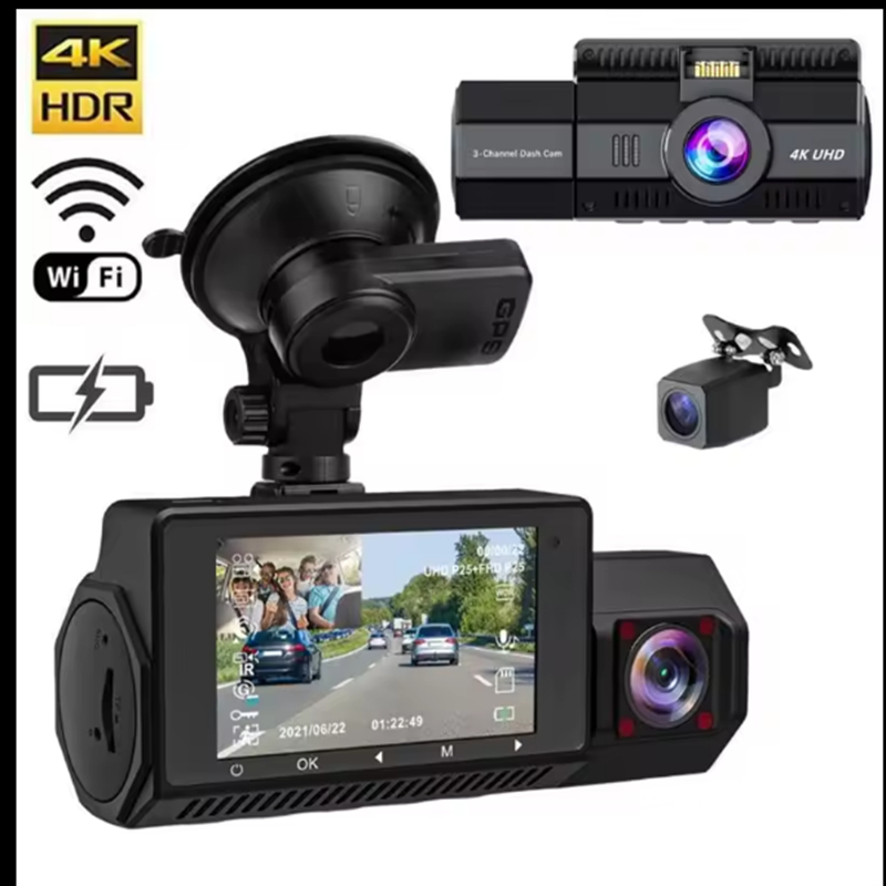 4K Dash Cam Recorder GPS Without wifi  Dual Camera Dash Cam front and inside  channels DVR Vehicle Blackbox DVR full hd 1080p