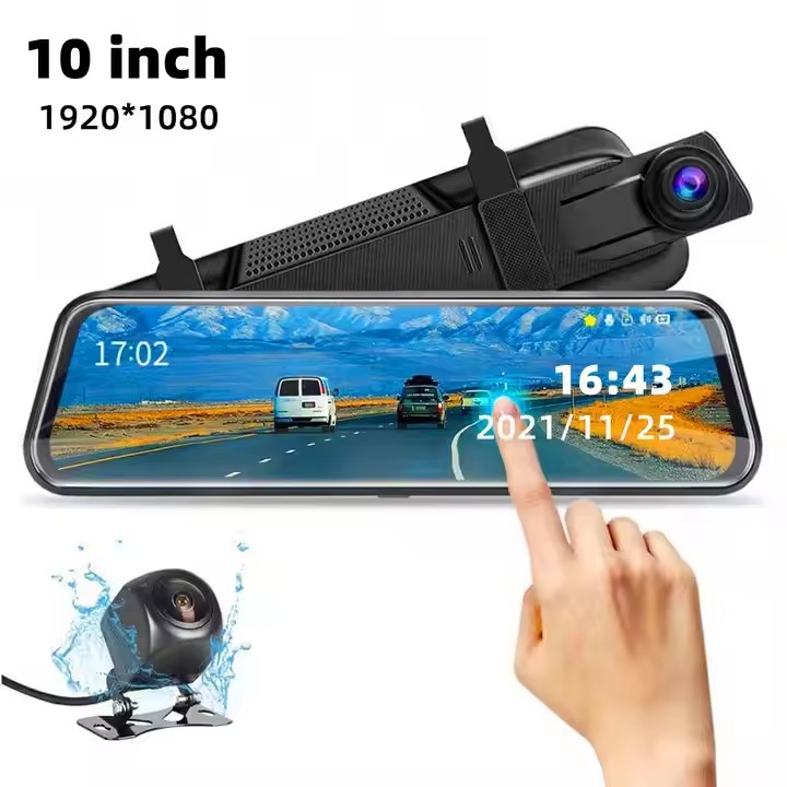 10 inch Touch Screen Stream Media Car DVR Dash Cam Dual Lens Rear View Mirror Auto Dashcam Video Recorder Car HD Dash Camera