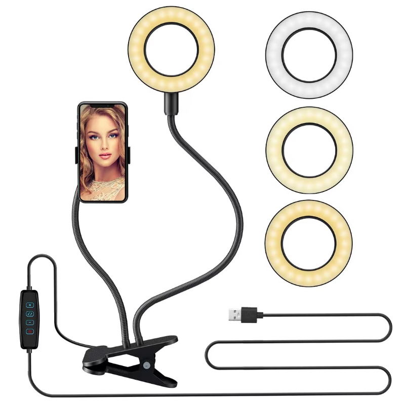 Tianmei 3.5 inch 9cm Flexible Live Stream _ Makeup Table Clip Style Selfie Ring Light Cell Phone Holder Stand