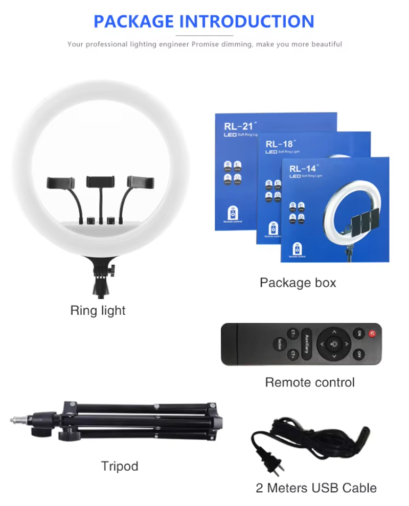 Tianmei RL 18 inch 45cm 45W Remote Control Dimmable Live Video Makeup LED Photographic Ring Fill Light with 2.1m Tripod Stand