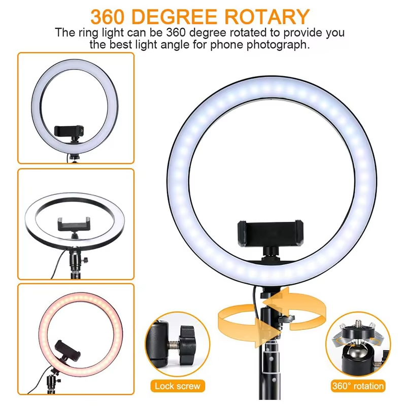 Tianmei 10 inch 26cm CE Aluminum Dimmable Makeup Selfie LED Ring Fill Light Lamp with 1.6m Tripod Stand