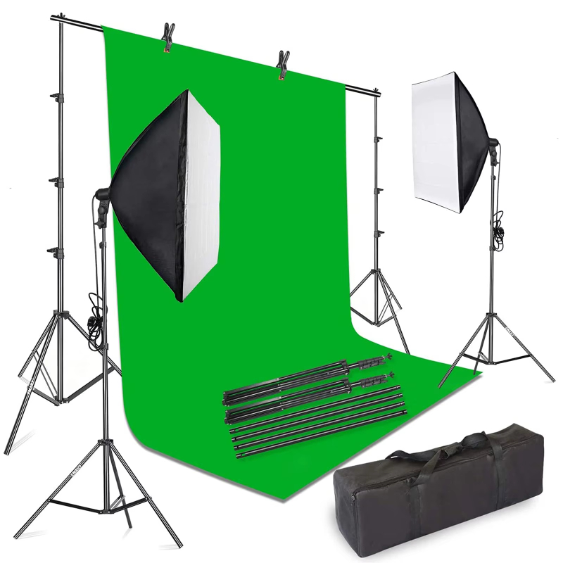 Photographic Equipment Lighting Studio Set 3pcs 50x70cm Soft box with 4 Socket Lamp Head and Studio Background Stand System