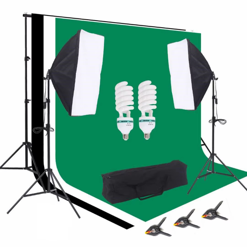 Photography Lighting Kit Set 50X70 cm Professional Soft Box Light Set with Tripod and 45W Bulb 2_3m Background Stand System