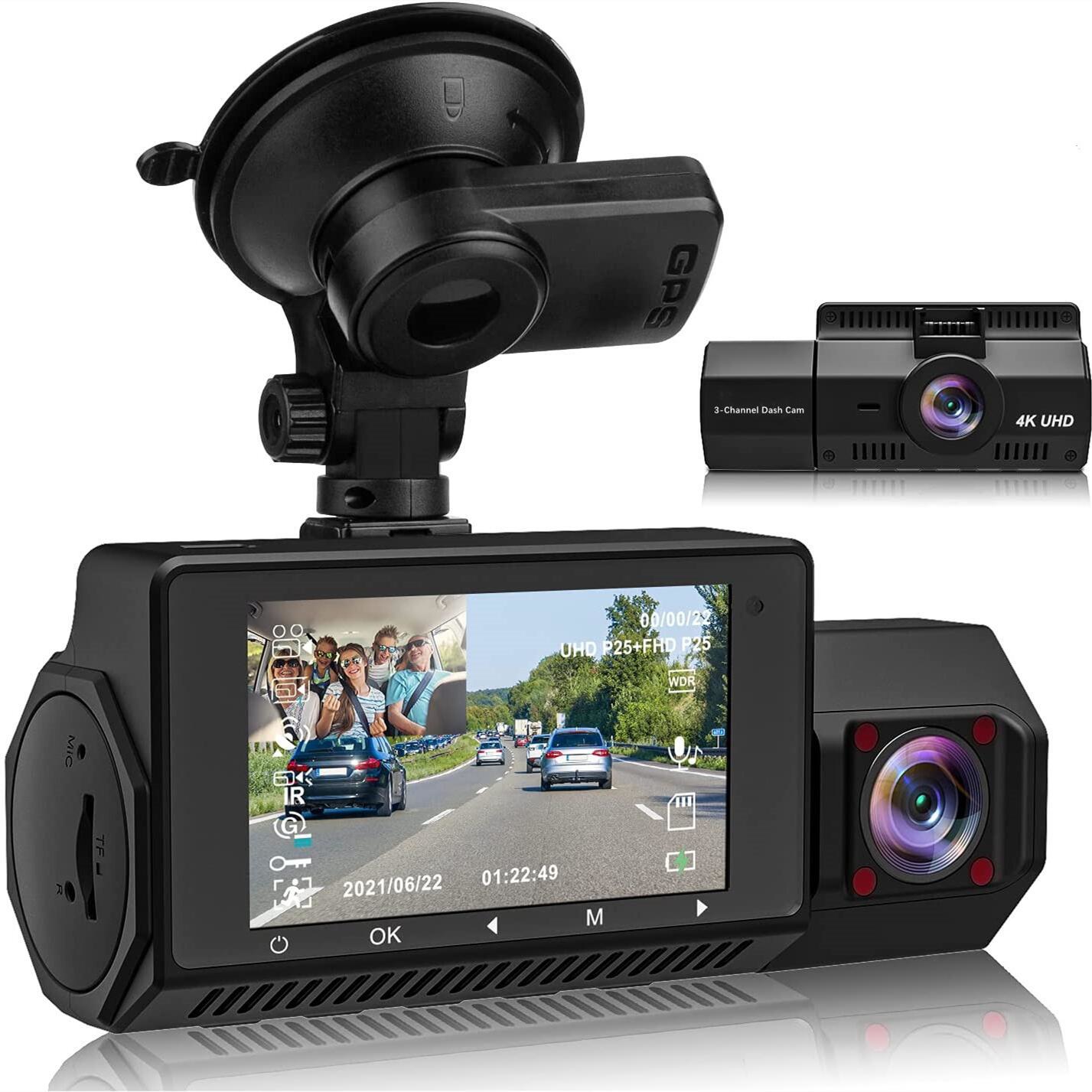 High Quality 3 channels Front inside rear Night Vision 4k WIFI GPS Dash Cam Car video Recorder with app